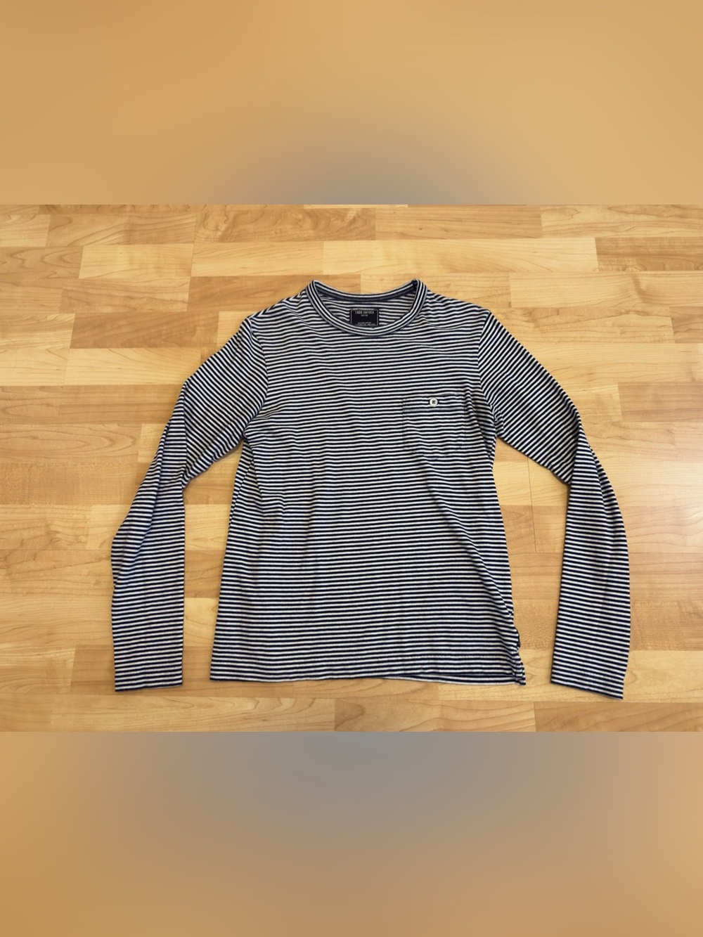 Todd Snyder Men's Long Sleeve Nautical Navy Striped Cotton Pocket Tee - Size XS